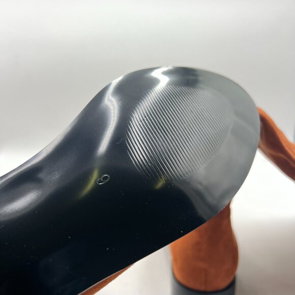 Brown Suede Almond Toe Low Heel Stretchy Long Boot Side Zipper Knee High Boots - Picture 6 of 8